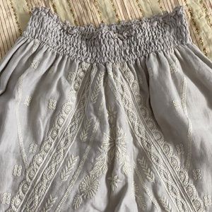 Johnny was linen gray embroidered maxi skirt elastic waist